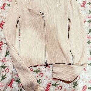 Pink Rose Beige Ribbed Knit Top